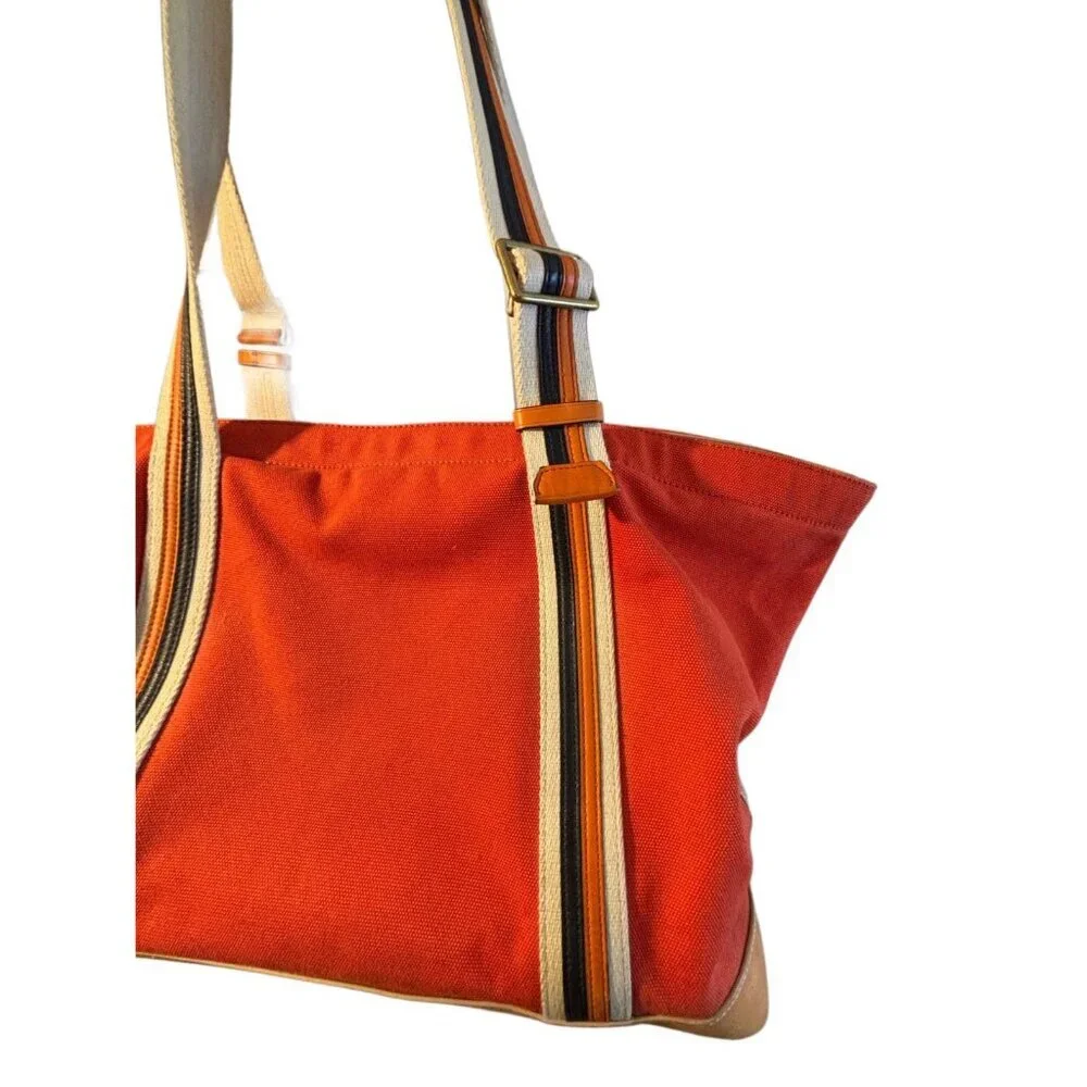 Coach Bleecker Orange Canvas &‎ Tan Leather Beach Unisex Tote Bag 71321 5825 - Picture 4 of 12